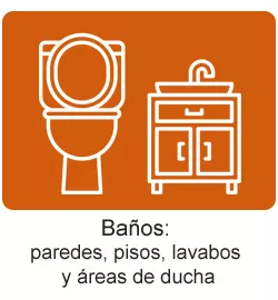 Baños: paredes, pisos, lavabos y áreas de ducha